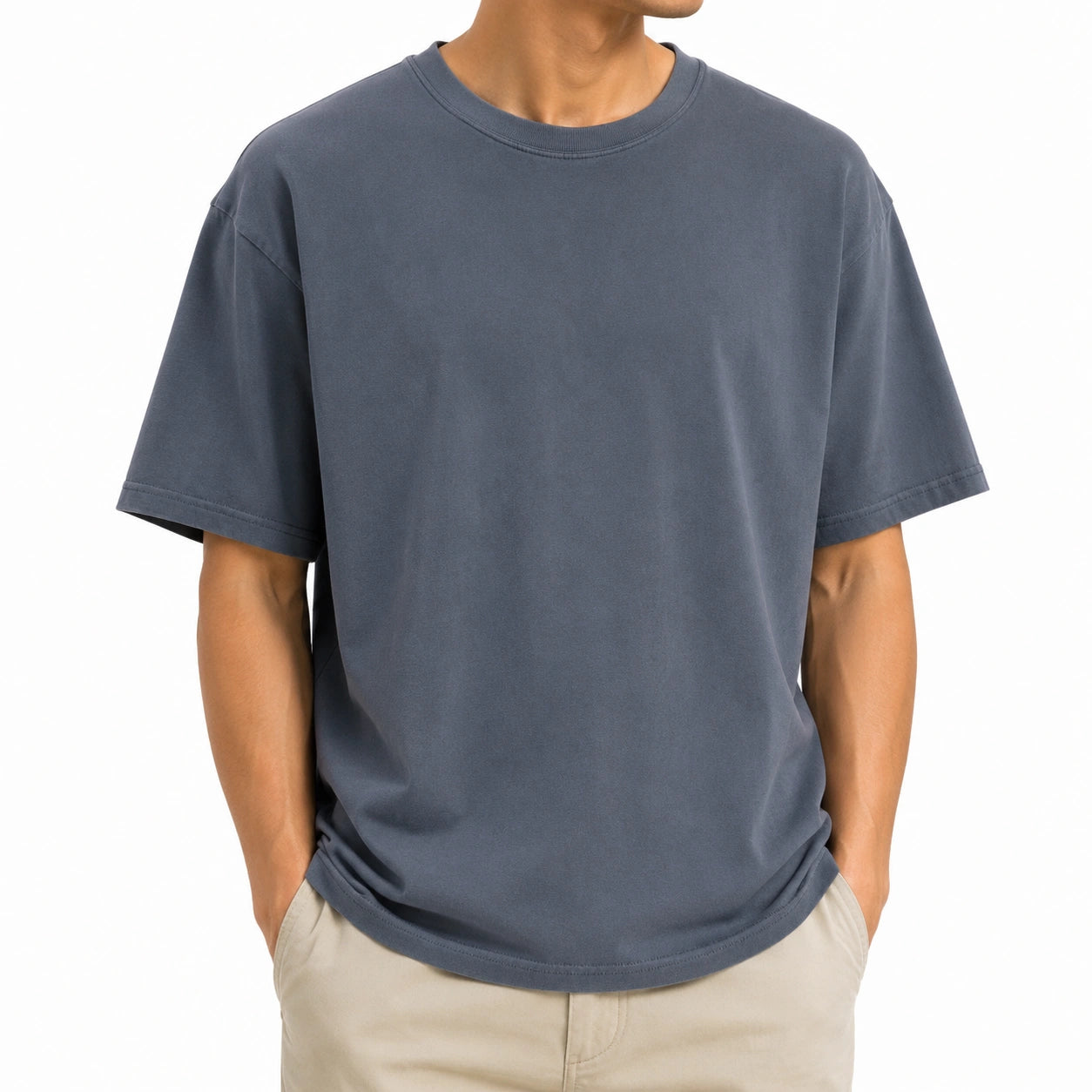 T-shirt uomo M in tessuto a maglia blu ardesia - vestibilità ampia casual