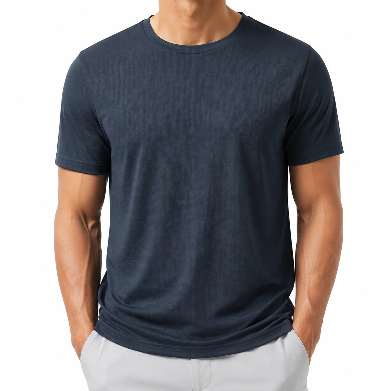 T-shirt sportiva uomo M in tessuto tecnico blu navy a manica corta