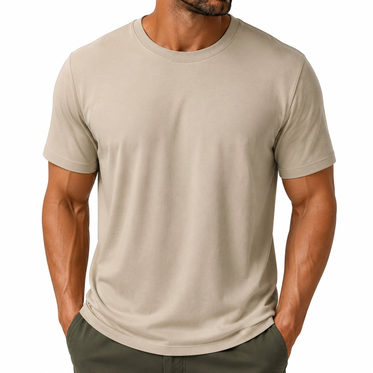 T-shirt uomo taglia M beige a maniche corte girocollo tinta unita
