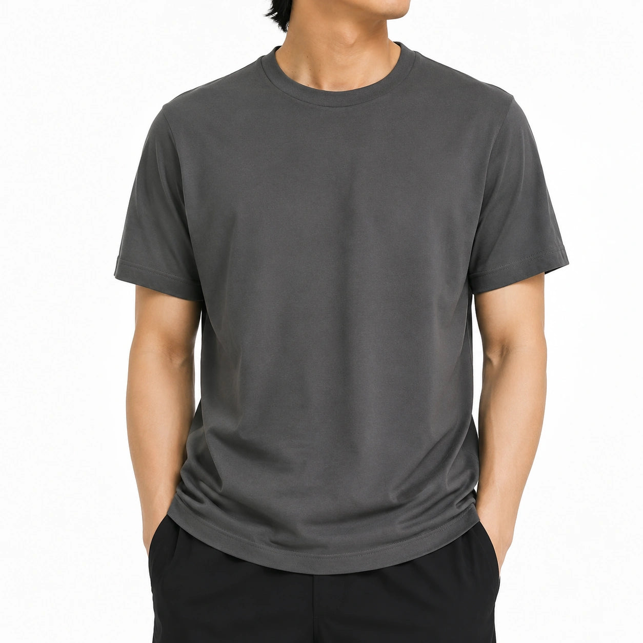 T-shirt uomo taglia L in tessuto sintetico grigio antracite a maniche corte stile essenziale