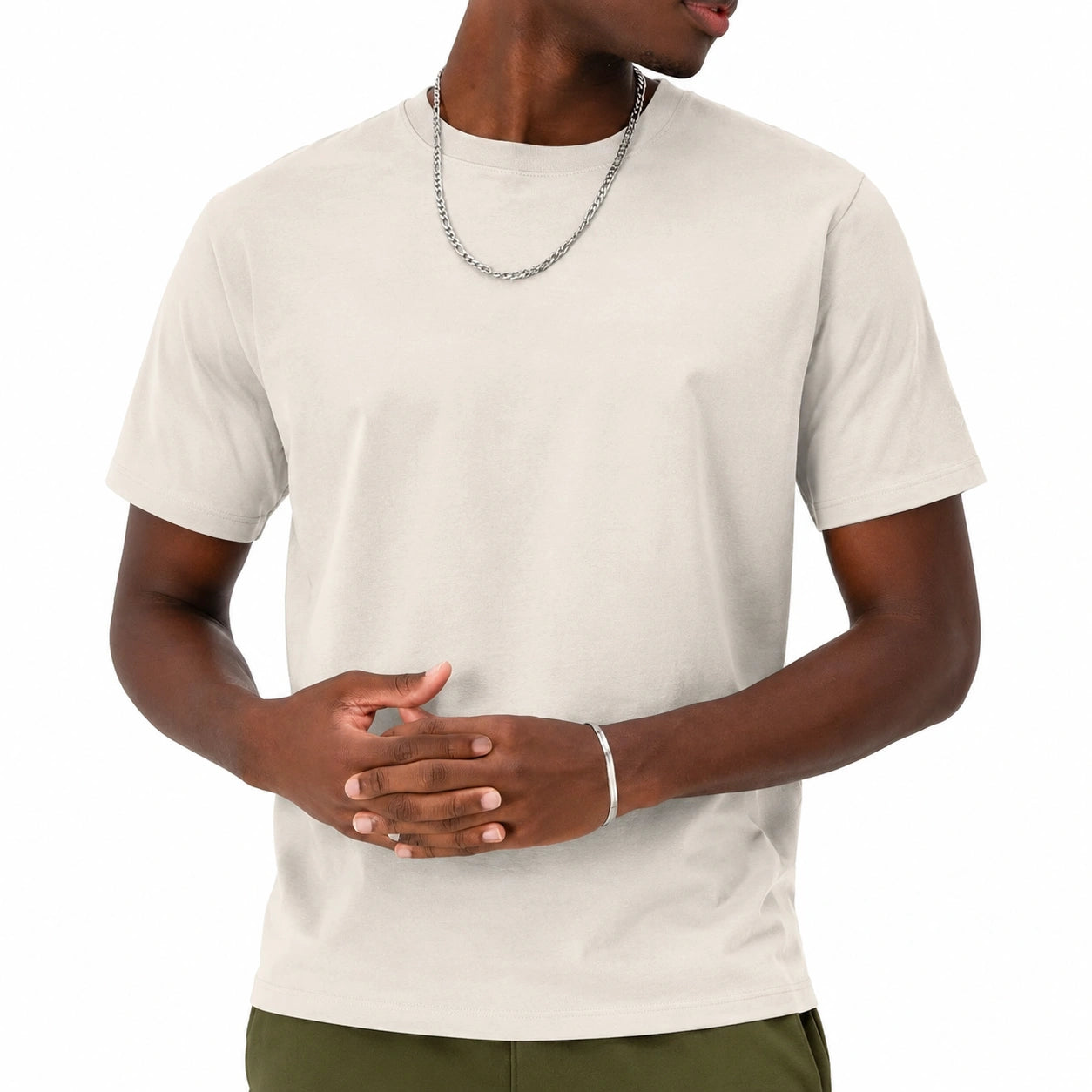 T-shirt uomo L in tessuto beige a maniche corte stile essenziale