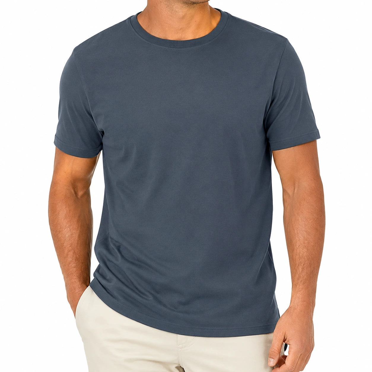 T-shirt uomo taglia L in tessuto blu ardesia a manica corta girocollo casual