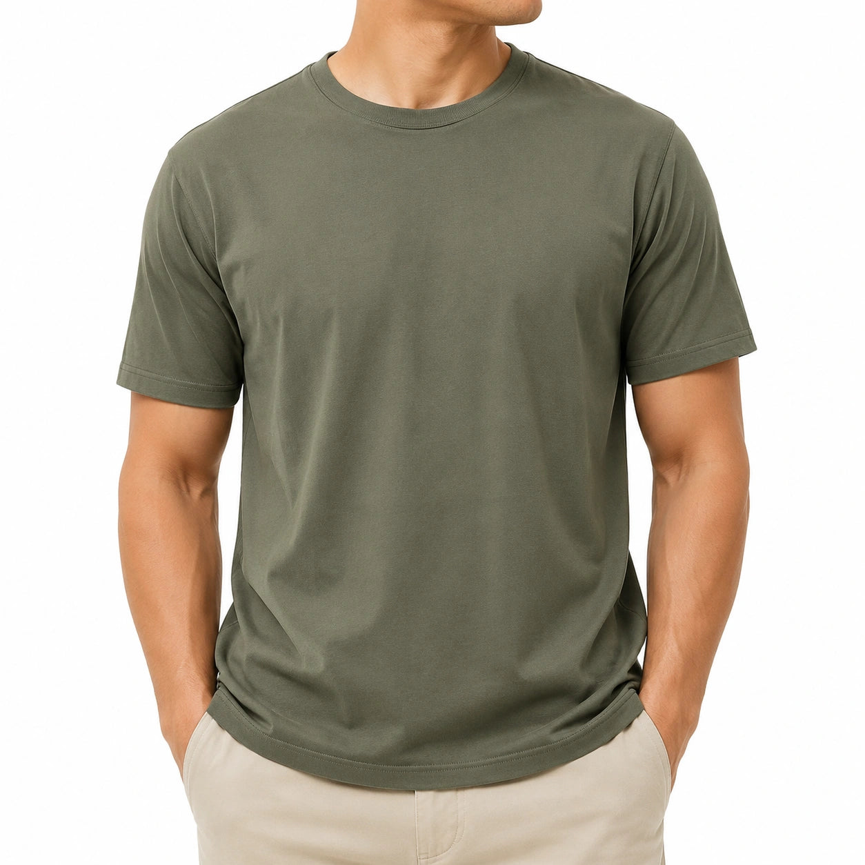 T-shirt da uomo taglia L in tessuto verde oliva - girocollo a maniche corte