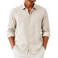 Camicia uomo taglia L in lino beige a maniche lunghe con colletto classico