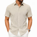 Camicia uomo L in tessuto effetto lino beige a manica corta - stile casual