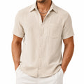 Camicia uomo M beige a maniche corte in tessuto testurizzato stile casual