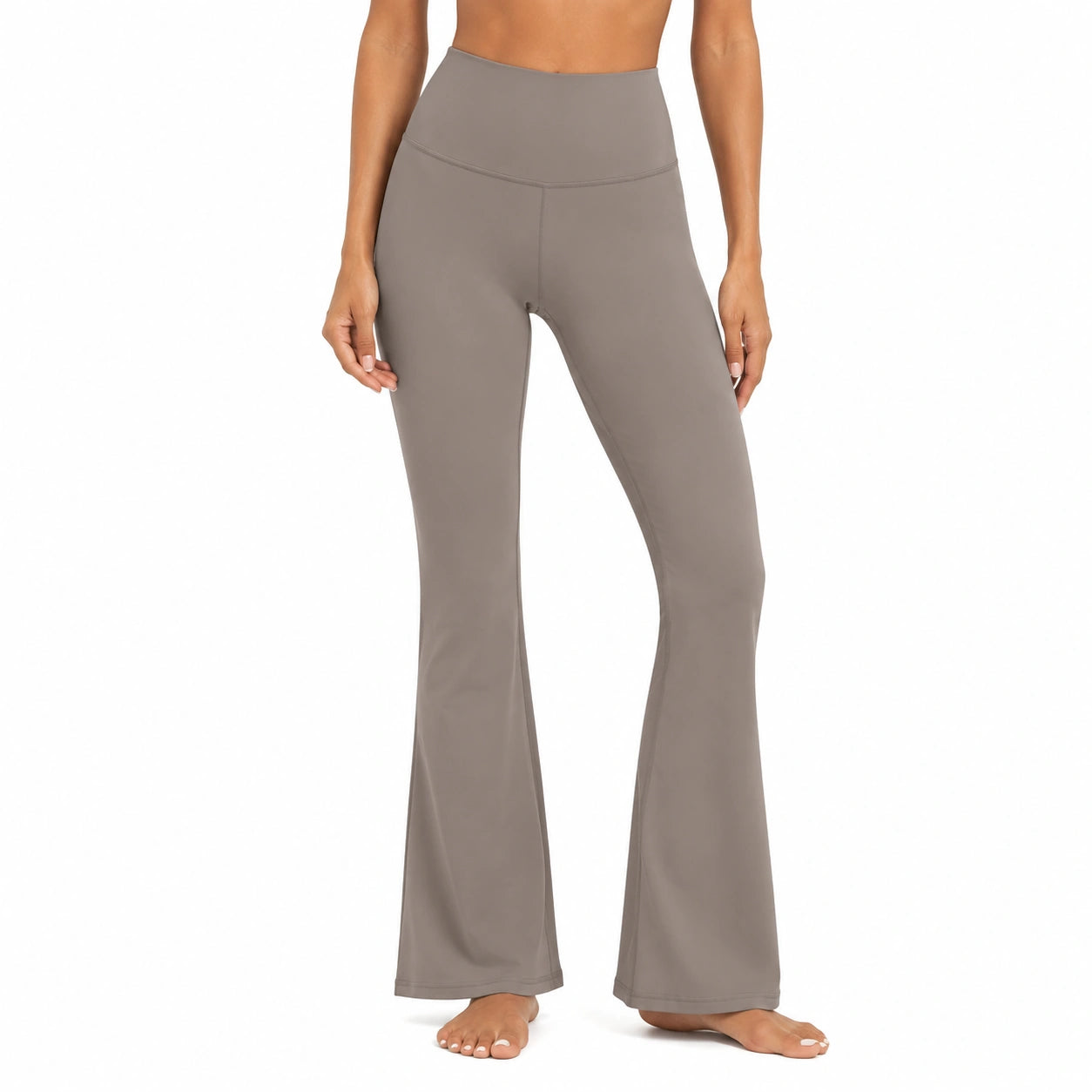 Pantaloni leggings svasati da donna taglia S in tessuto elasticizzato grigio tortora a vita alta