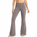 Pantaloni yoga donna M in tessuto elasticizzato grigio tortora a vita alta svasati