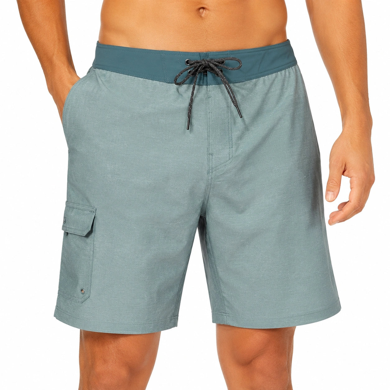Costume da bagno uomo M in tessuto verde salvia con tasca cargo e coulisse