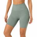 Pantaloncini ciclista donna M in tessuto elasticizzato verde salvia a vita alta con tasche laterali