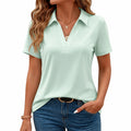 Polo da donna S verde menta a maniche corte con colletto stile casual