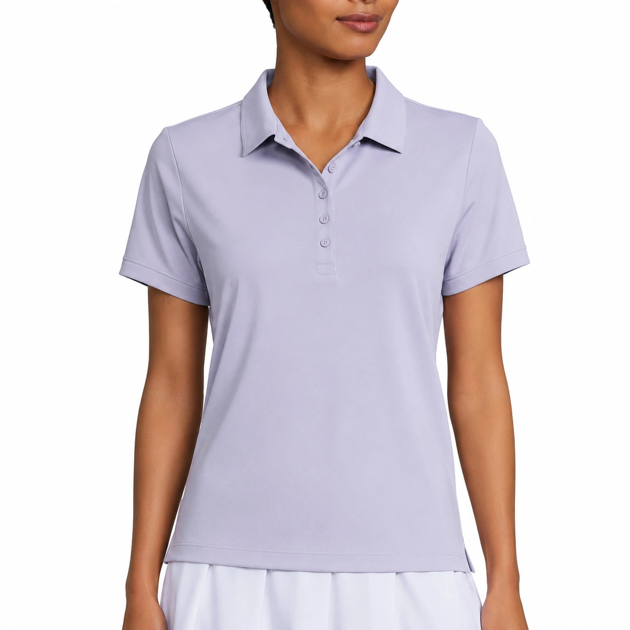 Polo da donna taglia M in tessuto elasticizzato lilla a maniche corte