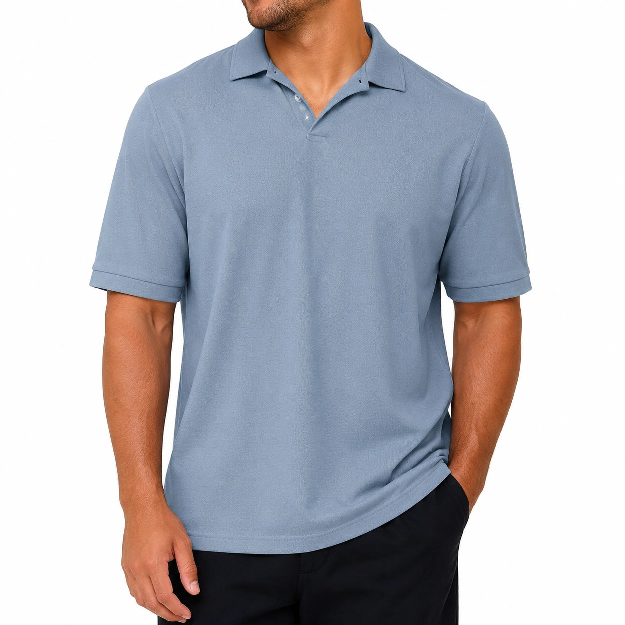 Polo uomo taglia M in tessuto blu chiaro a maniche corte stile casual