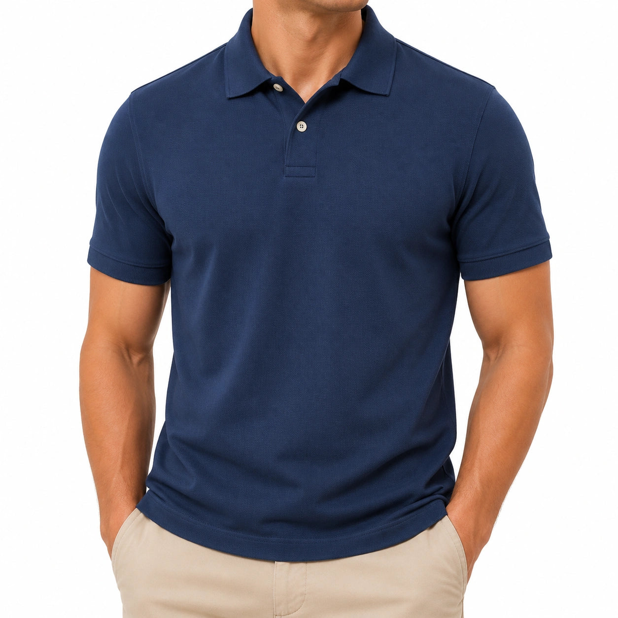 Polo uomo taglia M in tessuto piqué blu navy a maniche corte
