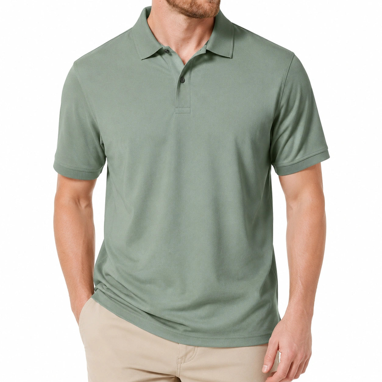 Polo uomo taglia M verde salvia in tessuto liscio a manica corta stile casual