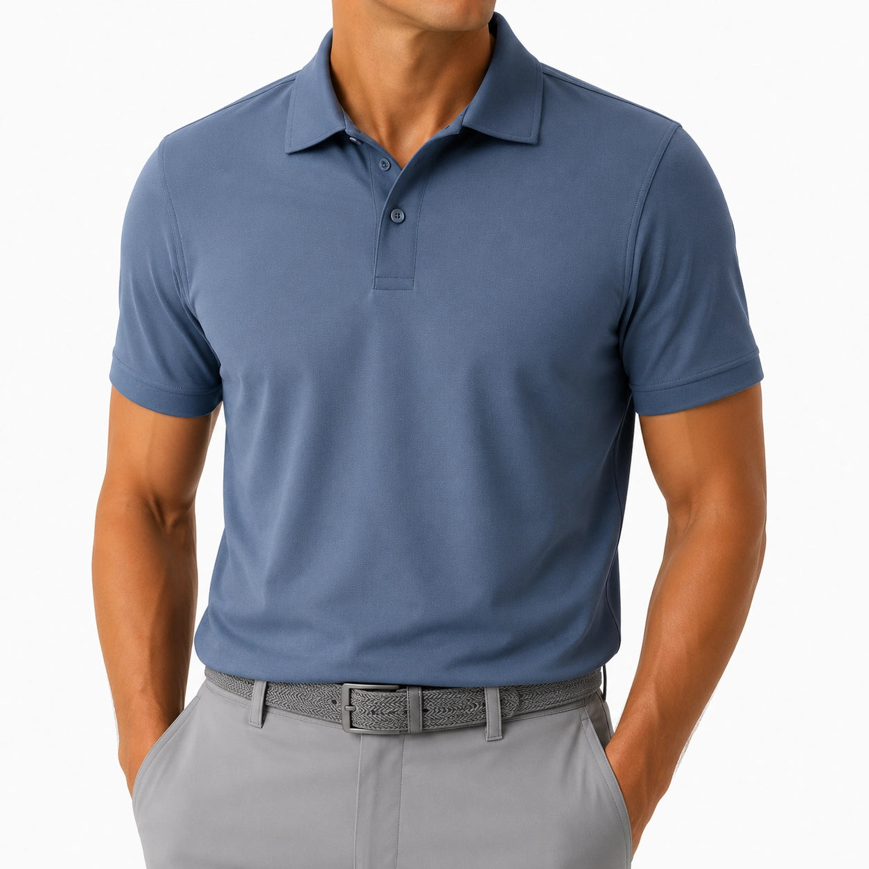 Polo uomo taglia M blu ardesia a maniche corte in tessuto elasticizzato stile casual