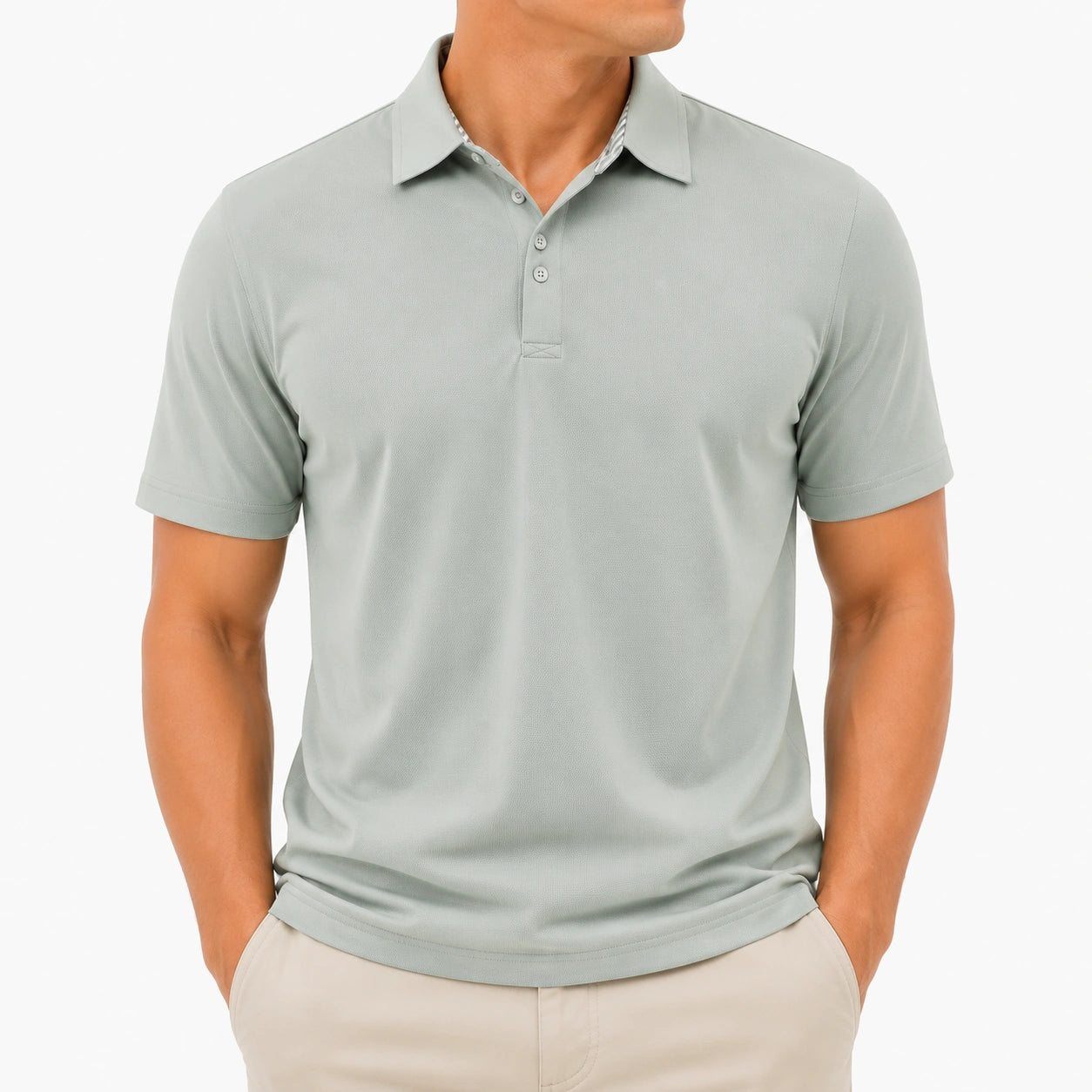 Polo da uomo L in tessuto a maglia verde salvia a maniche corte casual