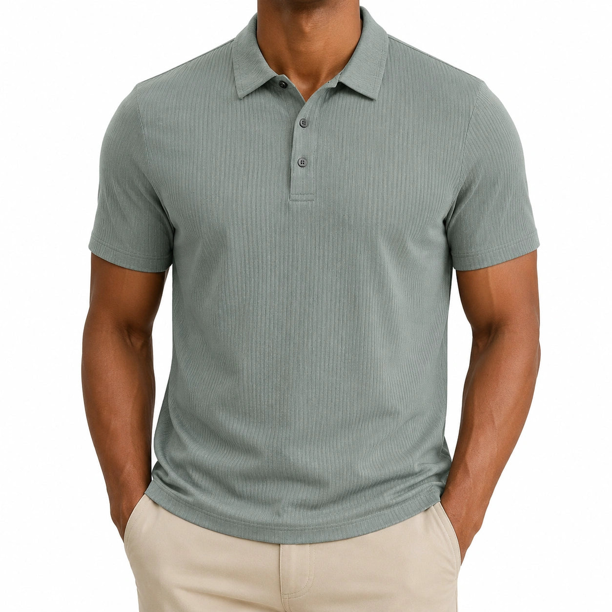 Polo uomo L in tessuto verde salvia a maniche corte stile casual